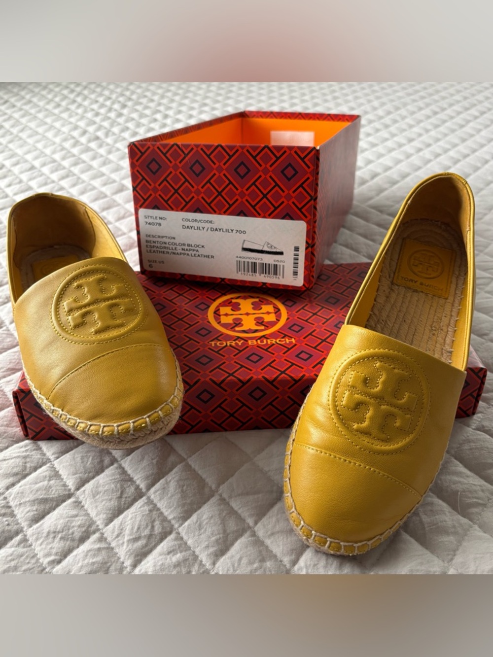 Tory Burch Yellow Nappa Leather Espadrilles